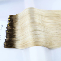 Extensiones de Cabello Humano Virgen Ruso, Color Rubio Degradado con Raíces Oscuras, Alineación de Cutículas, Super Double Drawn (SDD), en Paquetes