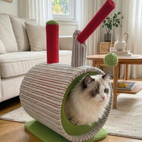 Mignonne Tour d'activités pour chat en forme de cylindre avec cachette, maisonnette en velours côtelé et colonnes à gratter en sisal