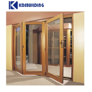 KDSBuildingソリッドチークダブルガラス水平折りたたみガレージペイントカラーウッドドア