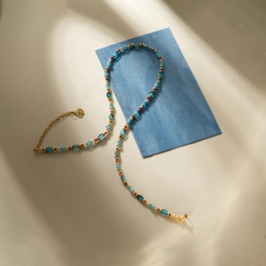 Collana in Lega di Vetro TANGPEI, Catena Placcata Argento e Oro, Regalo di Tendenza, Nappe Blu <span class=keywords><strong>Mare</strong></span> e Rosso Sanguigno, Perline Blu - Product Image 2