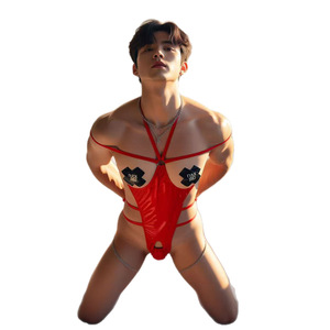 Combinaison en cuir pour homme, entrejambe ouvert sexy, pas besoin de se déshabiller, lingerie coquette pour travestissement, jeu de rôle sur le thème de l'abstinence - Product Image 5