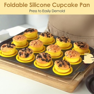 Custom Color Eco-Friendly <b>Silicone</b> Carbon Steel Folding Cake <b>Baking</b> Set Muffin Cup Pan Oven Household Non-Stick Custom - Product Image 3