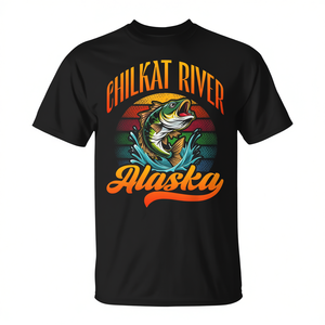 CHILKAT RIVER ALASKA T-shirt rétro Sunset pour la pêche, un accessoire élégant - Product Image 2