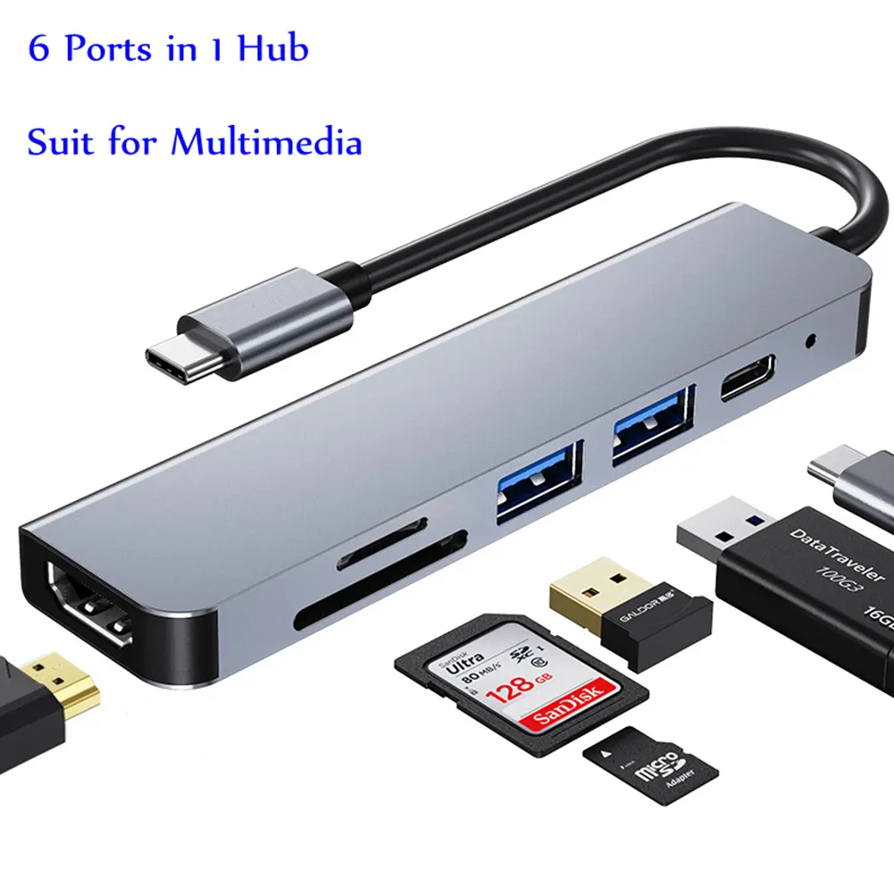 High Quality 6 In1 Multiport Usb C Hub Type C To Usb 3.0 Sd Tf Card Reader Adapter Usb Hub For Laptop