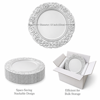 Assiette de présentation blanche gaufrée en PP de 13 pouces, sous-assiette décorative à motifs pour mariages, banquets et événements