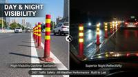 Poteau de signalisation routière flexible économique en PU, 3 bandes, réflecteur prismatique haute intensité, borne de sécurité IP55, délimiteur routier municipal