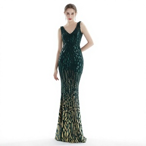 Vestido de Noche de Poliéster con Lentejuelas, Cuello en V Profundo, Sin Mangas, Largo hasta el Suelo, para Fiestas Formales y Banquetes - Product Image 3