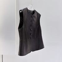 Gilet en cuir décontracté pour femme, en peau de mouton tricotée respirante, à simple boutonnage, personnalisable en usine, pour tenue quotidienne