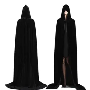 Cape à capuche longue en velours pour homme et femme, Costume d'halloween