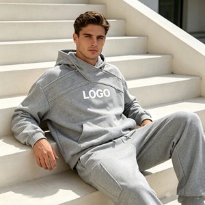 ชุดฮู้ดดี้ครอปผู้ชาย ปักลาย 3 มิติ ล้างสีแบบแอซิด ประดับเพชรเทียม 560GSM ชุดฮู้ดดี้และกางเกงขายาวสำหรับผู้ชาย กางเกงจ็อกกี้ขากว้างทรงหลวม - Product Image 4