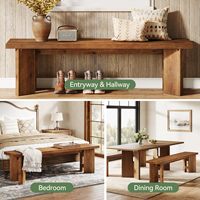 Banc de chevet Tribesigns en bois massif de 63 pouces, style farmhouse, pieds épaissis, marron rustique, organisateur de rangement pour chambre à coucher