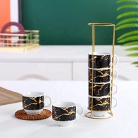Vente en gros de nouvelles tasses à café en céramique écologiques de haute qualité, ensembles de six tasses, style moyen-oriental, tasses à thé, support en fer, empilables