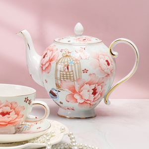 Wholesale Flower and Bird Pattern Bone China <b>Coffee</b> Cup Saucer Teapot Gift <b>Set</b> - Product Image 4