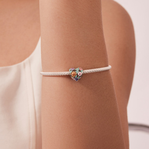 Breloque en argent tibétain en forme de cœur avec fleurs en émail colorées et pierres de zircon, style vintage, bijoux unisexes, cadeau - Product Image 5