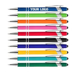 Stylet à bille en métal aluminium le moins cher, stylo pas cher avec logo, écran tactile en caoutchouc souple pour téléphone portable, cadeaux promotionnels personnalisés - Product Image 4
