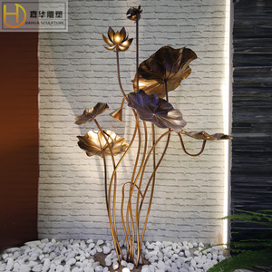 Sculpture de jardin extérieure en acier inoxydable Jiahua, lotus, montage au sol, décoration de plantes en métal faite à la main - Product Image 3