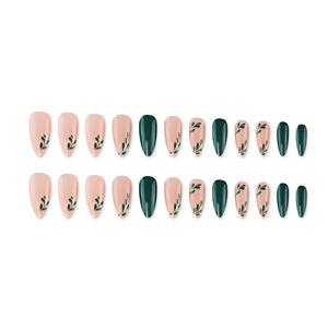 定制高品质杏仁压钉哑光绿色银假指甲手指应用 - Product Image 5