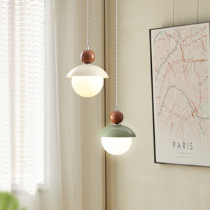Lampe suspendue Zhiwei, design boule en bois vert crème, éclairage pour chambre à coucher et bureau - Product Image 1