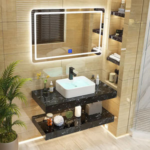 <span class=keywords><strong>Lavabo</strong></span> de baño montado en la pared de diseño moderno, <span class=keywords><strong>lavabo</strong></span> de piedra sinterizada de mármol flotante, <span class=keywords><strong>mueble</strong></span> de baño con espejo Led - Product Image 1