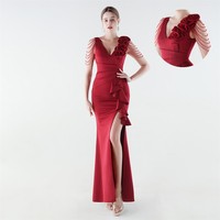33886-S #   Nouvelle robe sirène à fleurs en perles à une épaule 3D pour banquet, robe pour femme corpulente, robe grande taille, super taille
