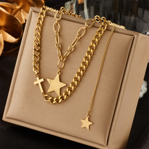 Fashion Pendant Necklace Zinc Alloy Square Star Turquoise Blue Party Jewelry Multi Layer Design - Product Image 2