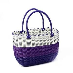 Panier de rangement en plastique et rotin, panier à linge coloré tissé, taille personnalisée, fabrication d'usine - Product Image 2