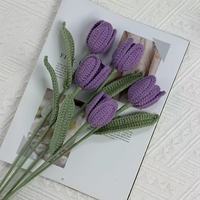 Nuevo estilo flor artificial tulipán ganchillo flores de Navidad decoración del hogar punto ganchillo tulipán flor regalo del Día de San Valentín