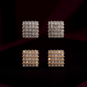 Pendientes de tuerca geométricos de moda, chapados en oro blanco, con circonita redonda de corte brillante y engaste de garra, joyería de moda para fiesta para mujer - Product Image 2