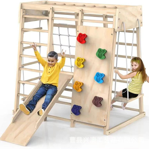Juego de Columpios de Madera para Niños, para Interiores, Gimnasio, Ejercicio, Fitness, Actividades en Casa, Parque Infantil con Toboganes, Cuerdas y Columpios - Product Image 2