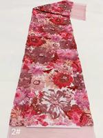 Schweizer Voile-Spitzenstoff mit schwerer Pailletten-Stickerei, mehrfarbig, Rosa, Rotwein, Dahlienblüten-Mesh-Tüll, Aso Ebi Hochzeitskleid