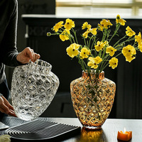 Vase en verre artisanal gaufré avec glaçure colorée, texture nid d'abeille, vase esthétique pour centre de table, décoration de la maison