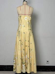 Abbigliamento Femminile Europeo e Americano, Nuovo Vestito Africano Stampato con Bottoni e Spacco, Stile Halter - Product Image 4