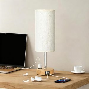 Cross-Border Night <b>Light</b> Wood Grain Three-Level <b>Touch</b> Dimming Fabric Shade <b>Bedside</b> Lamp US Standard Decorative Table Lamp - Product Image 3
