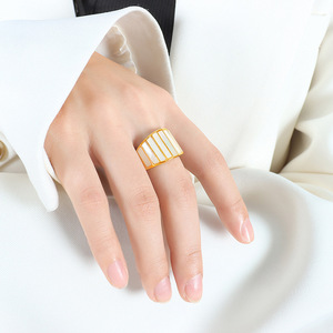 Vertical Striped Mother of Pearl Wide <b>Statement</b> <b>Ring</b> - Product Image 2