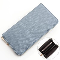 Dompet Clutch Pria Wanita dengan Resleting Kulit Mikrofiber Kapasitas Besar Warna Permen Gaya Jepang dengan Pola Riak Air.
