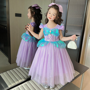 2023 nuevo vestido de cumpleaños de <span class=keywords><strong>La</strong></span> <span class=keywords><strong>Sirenita</strong></span> para niños Bao Vestido de manga corta extranjero - Product Image 3