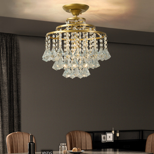 Crystal Chandelier Gold Finish E26 Bulb <b>Base</b> 3500K Warm White LED Adjustable Height 5-Year Warranty Drum Shape Pendant Light - Product Image 4