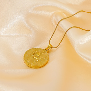Pendentif PFT style vintage en acier inoxydable, <span class=keywords><strong>signe</strong></span> <span class=keywords><strong>du</strong></span> zodiaque, chaîne serpent plaquée or 18 carats, unisexe, cadeau de fête haut de gamme - Product Image 2