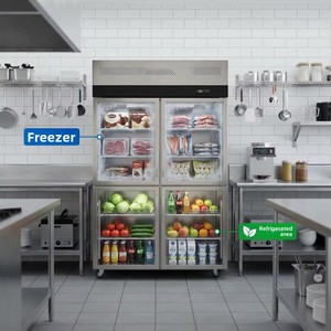 Congélateur vertical <span class=keywords><strong>compact</strong></span> commercial de luxe à quatre portes, zones de température supérieure et inférieure convertibles, étagères réglables - Product Image 6