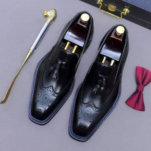 Mocassins en cuir à pampilles pour hommes, à enfiler, à bout carré, décontractés, grandes tailles, chaussures de mariage, toutes saisons - Product Image 4