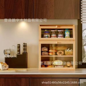 Boîte à pain en bois Yin Nuo à 3 niveaux avec fenêtre transparente, rangement de bureau pour pain et pâtisseries - Product Image 4