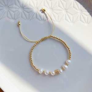 KKBEAD Juego de Pulseras de Perlas Naturales Chapadas en Oro de 18K, Resistentes al Agua, para Mujer, Pulsera de Lujo con Circonia y Cruz de la Virgen María, Cristiana - Product Image 5