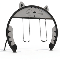 Balançoire double extérieure en forme de chat tigré de dessin animé pour enfants, équipement de terrain de jeu commercial pour garderies et jardins