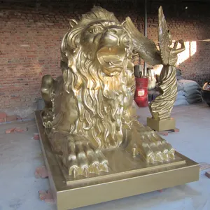 屋外大型アンティーク金箔ゴールドブロンズ仕上げライオン像