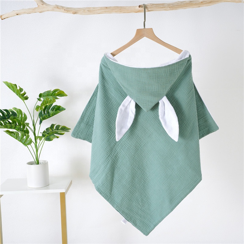 Manufacturer 100% Organic Cotton Muslin Hooded Towel Lovely Baby Bath Towel, Baby Bathrobe