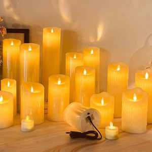 Bougies LED rechargeables USB avec télécommande, mèche mobile, tailles 10/12,5/15 cm, lumière jaune chaude, écologiques, pour la maison et les mariages - Product Image 2