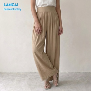 <span class=keywords><strong>Pantalon</strong></span> Palazzo Plissé Taille Haute Ample et Fluide pour <span class=keywords><strong>Femme</strong></span>, Respirant, Idéal Été, Fabrication OEM Personnalisée - Product Image 2