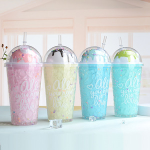 Zhen Ai Macaron Colored Plastic Straw Cup Double Walled Bpa Free Summer Party Drinkware 500ml - Product Image 3