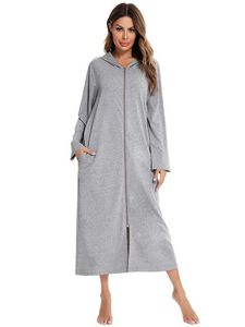 Women's Hooded Bathrobe <strong>Long</strong> Sleeve Full Length Nightgown Plus Size <strong>Long</strong> Hooded <strong>Fleece</strong> Sweatshirt Robe Zip up Lounge Robe Dress - Product Image 4