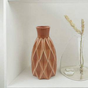 Florero de cerámica de escritorio cóncavo para el hogar y la boda, pintura a mano geométrica moderna, gran oferta - Product Image 3